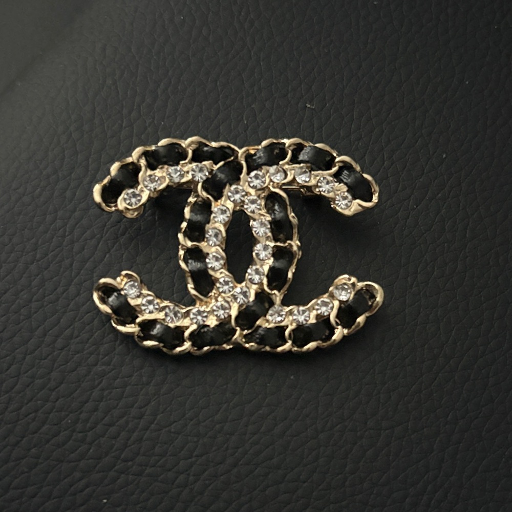 Black and Gold Crystal CC Brooch